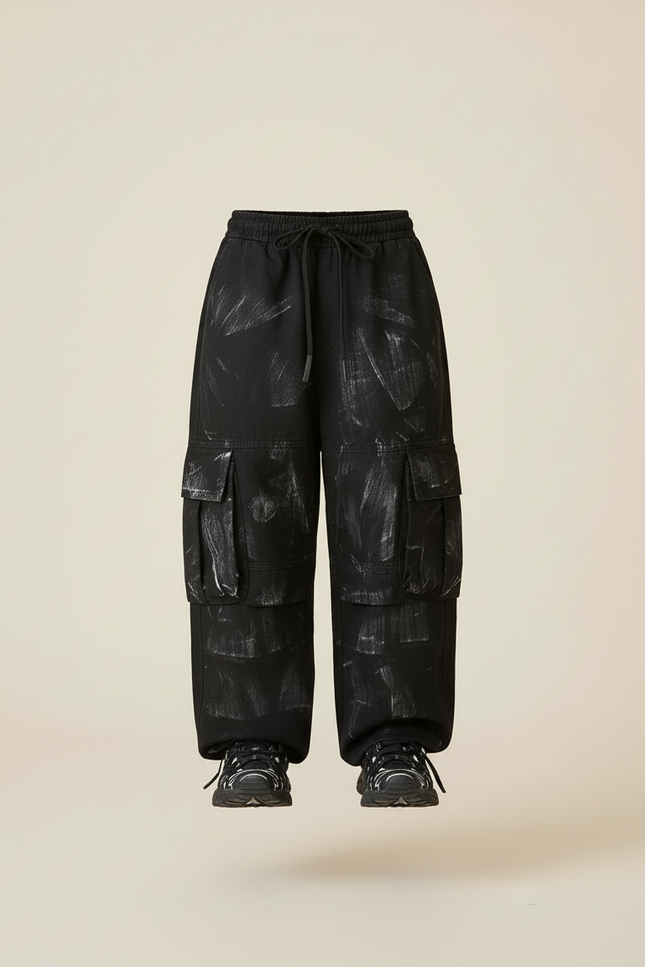 Pantalon Baggy Noir Cargo Ample Peint Enfant - Toile - vue 3