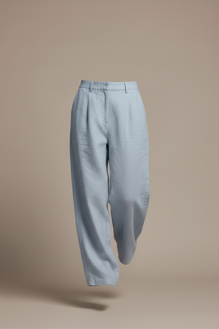 Pantalon Baggy Bleu Ciel Lin Ample Décontracté Fluide - vue 3