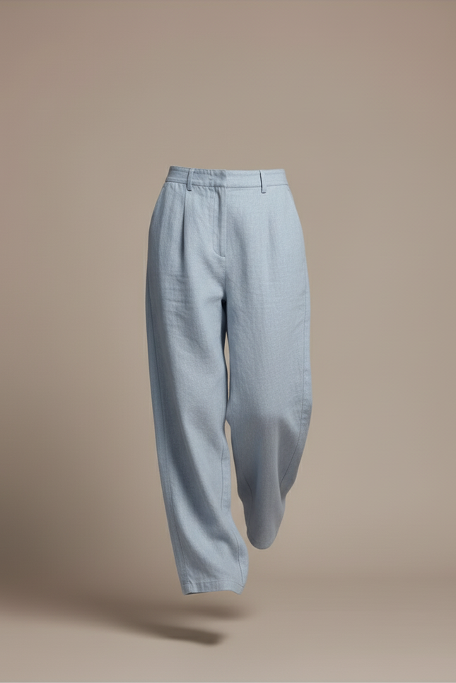 Pantalon Baggy Bleu Ciel Lin Ample Décontracté Fluide - vue 3