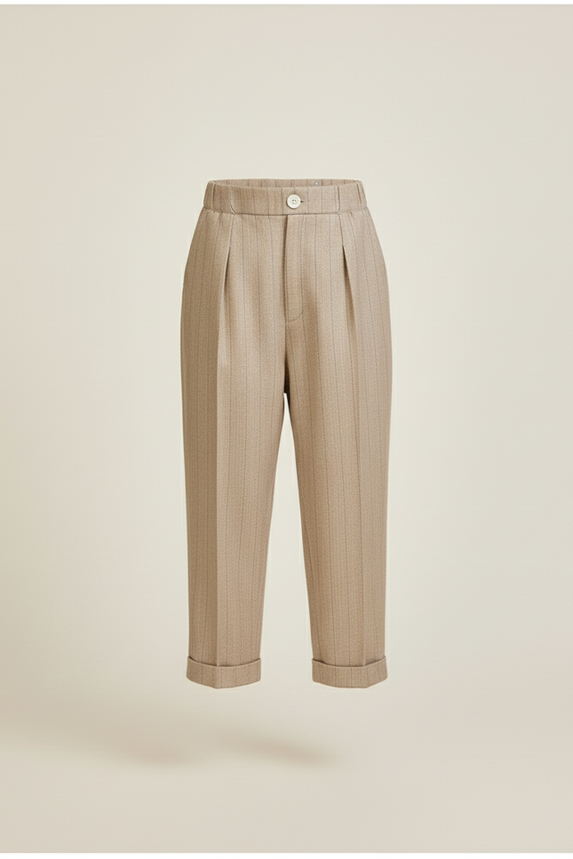 Pantalon Baggy Beige Rayé Plissé Décontracté Enfant - Tweed - vue 3