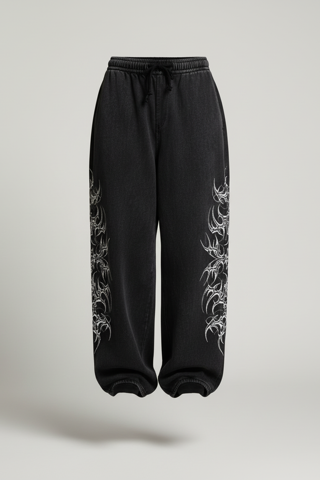 Pantalon Baggy Noir Délavé Gothique Imprimé Large - Jean - vue 3