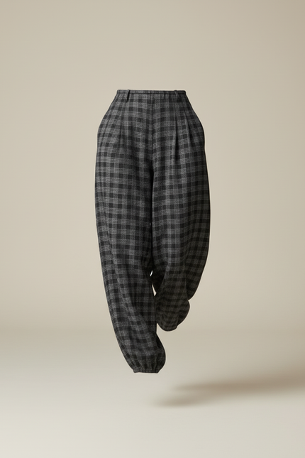 Pantalon Baggy Plaid Gris Ample Fluide Décontracté Femme - Laine - vue 3