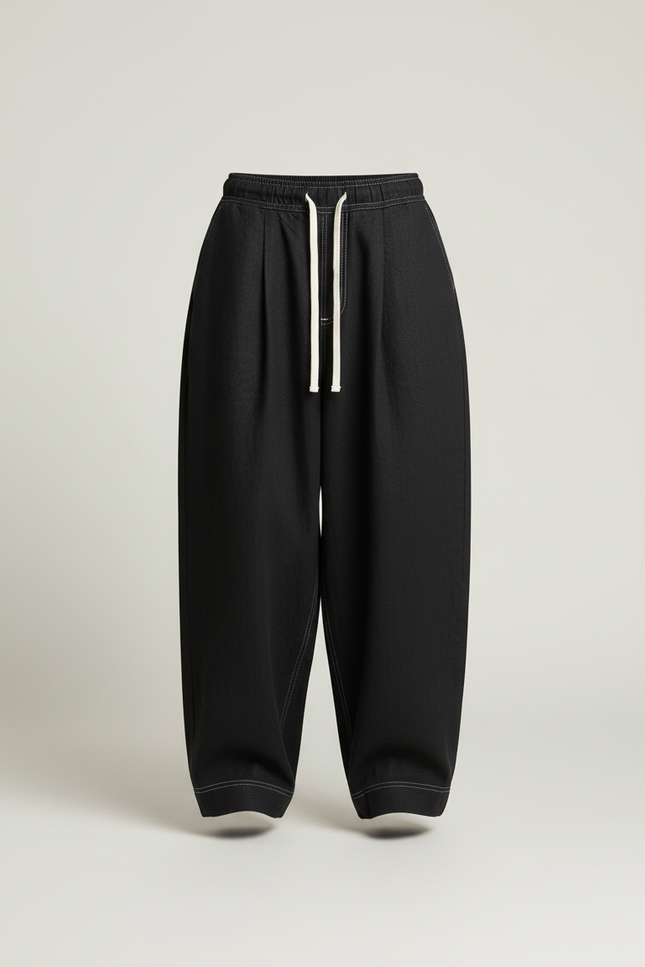 Pantalon Baggy Noir Ample Coton Taille Haute - Jean - vue 3