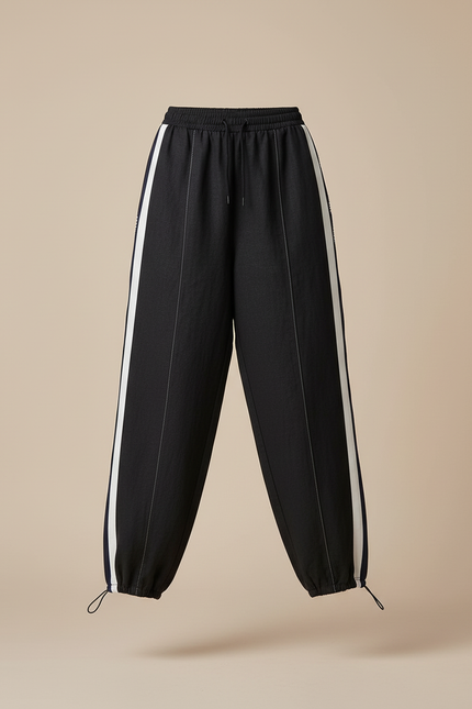 Pantalon Baggy Noir Rayures Blanches Ample Coton - Lin - vue 3