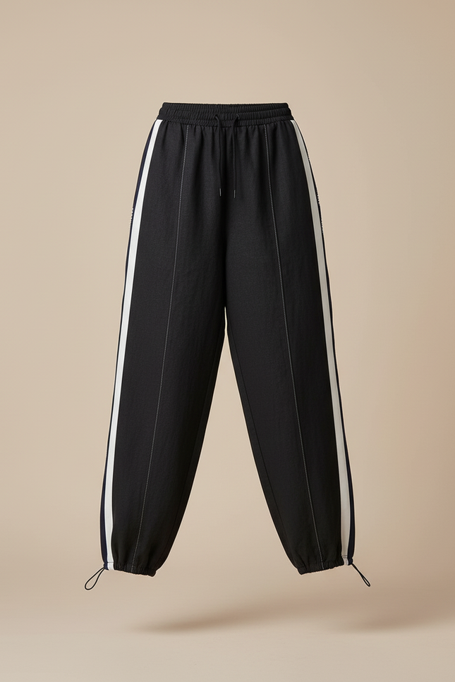 Pantalon Baggy Noir Rayures Blanches Ample Coton - Lin - vue 3