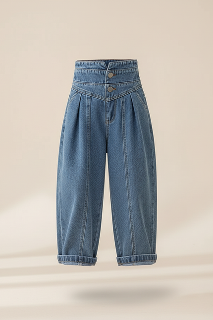 Pantalon Baggy Jean Bleu Taille Haute Ample Fille - vue 3