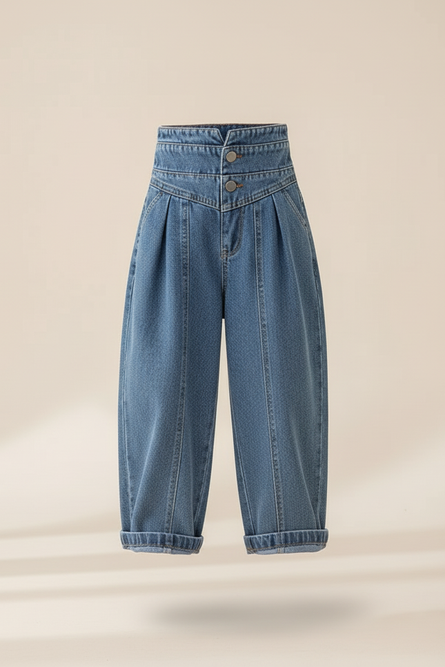 Pantalon Baggy Jean Bleu Taille Haute Ample Fille - vue 3