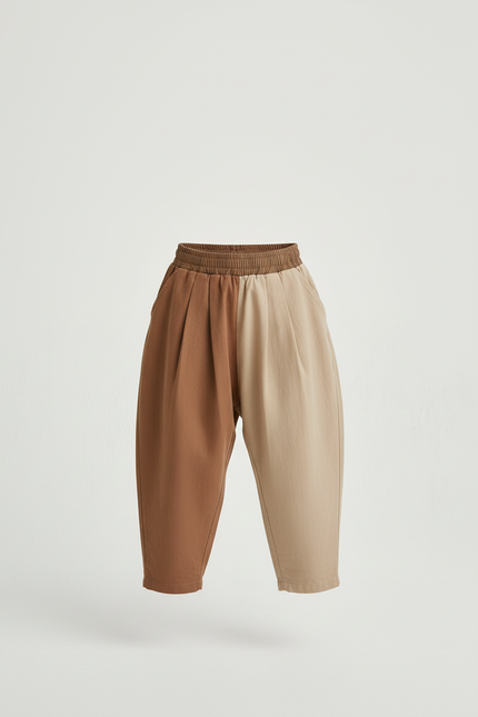 Pantalon Baggy Bicolore Coton Plissé Ample Enfant - Multicolore - vue 3