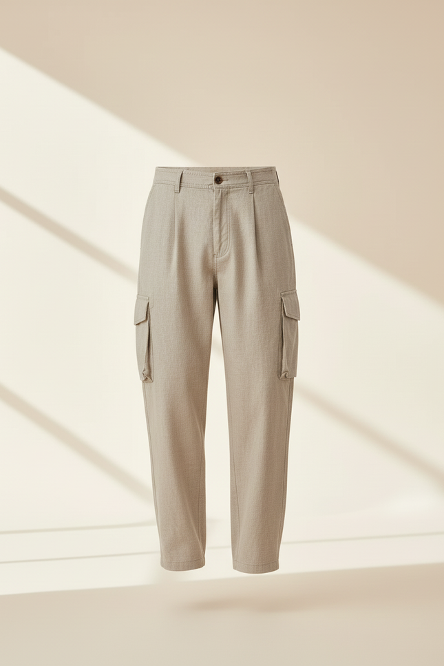 Pantalon Baggy Beige Coton Cargo Décontracté Homme - Toile - vue 3