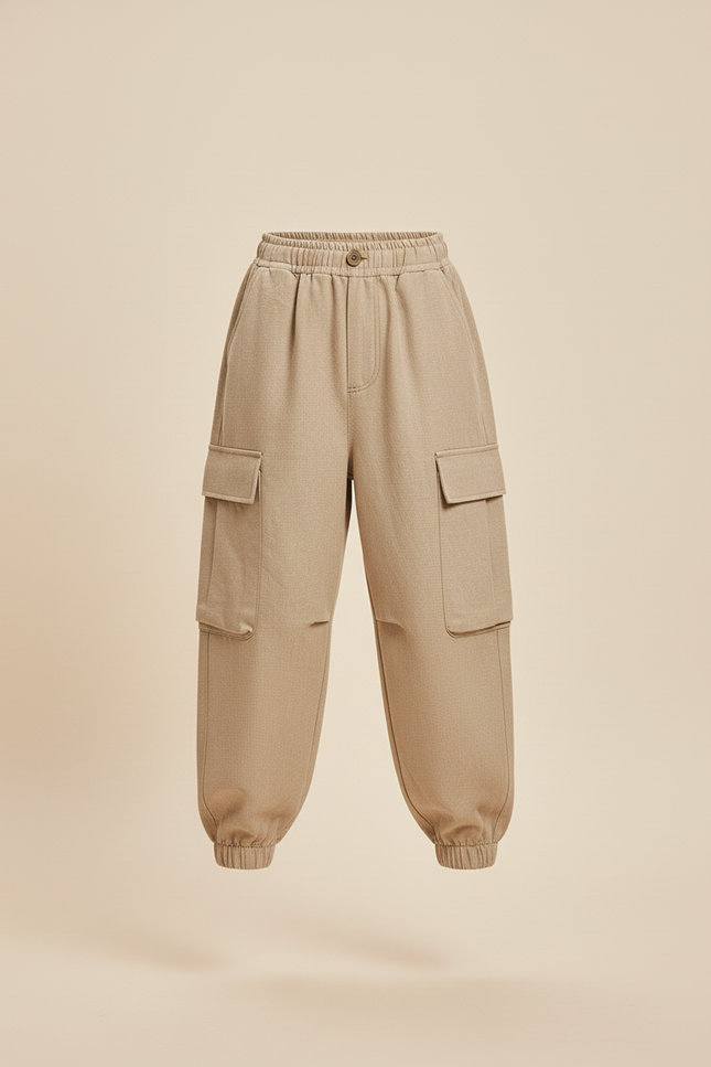 Pantalon Baggy Beige Cargo Ample Confortable Enfant - Tweed - vue 3