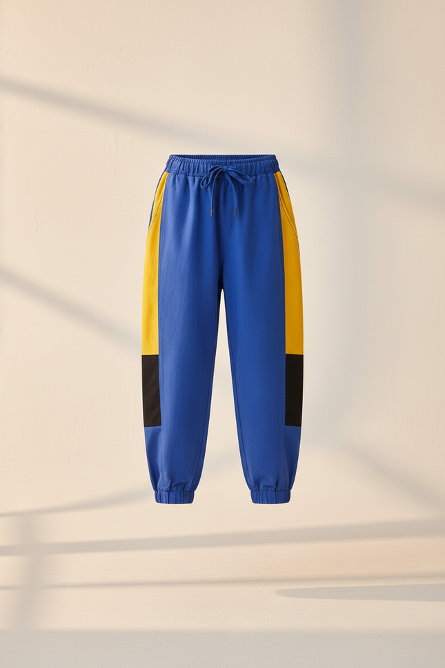 Pantalon Baggy Bleu Jaune Patchwork Cordon Enfant - Multicolore Toile - vue 3