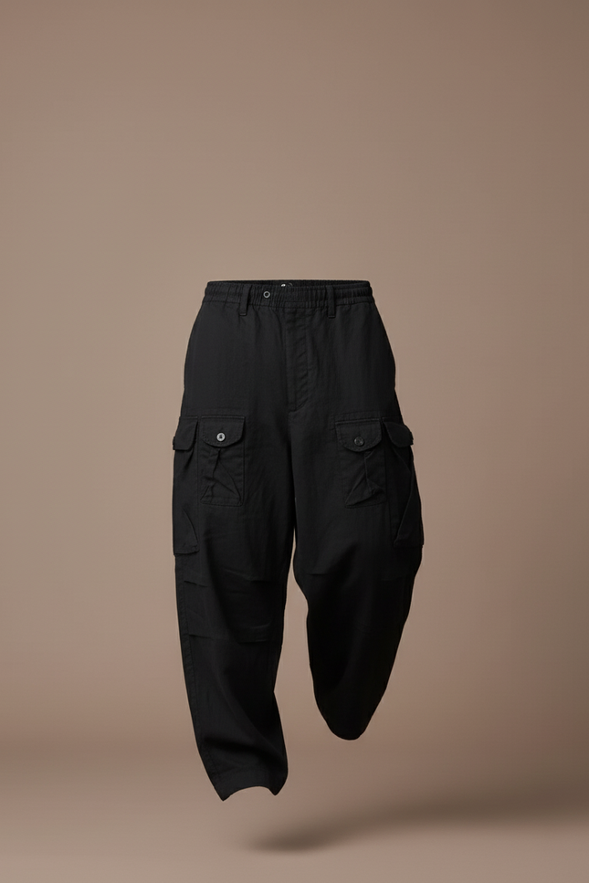 Pantalon Baggy Noir Ample Cargo Coton Vintage Homme - vue 3