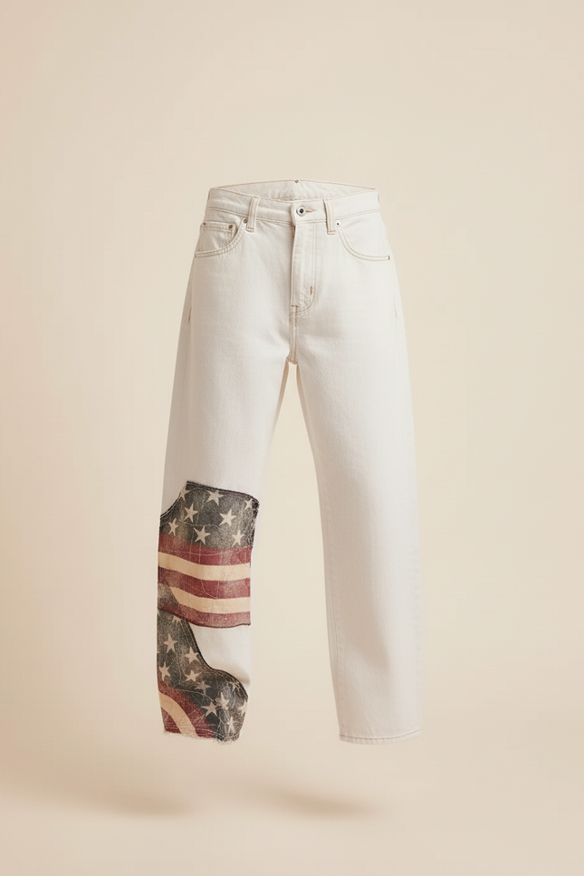 Pantalon Baggy Blanc Patchwork Drapeau Ample Enfant - Jean - vue 3