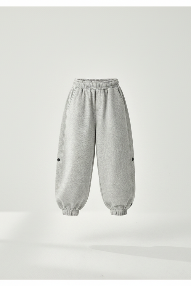 Pantalon Baggy Fille Gris Jogging Coton - Molleton - vue 3