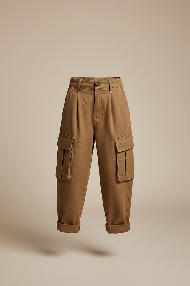 Pantalon Baggy Marron Cargo Ample Enfant Coton - vue 3