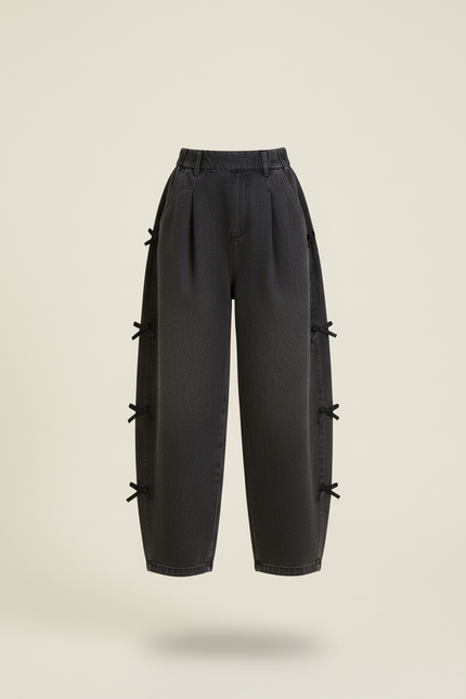 Pantalon Baggy Noir Denim Ample Nœuds Fille - Jean - vue 3