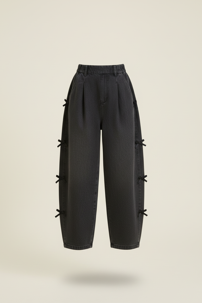Pantalon Baggy Noir Denim Ample Nœuds Fille - Jean - vue 3