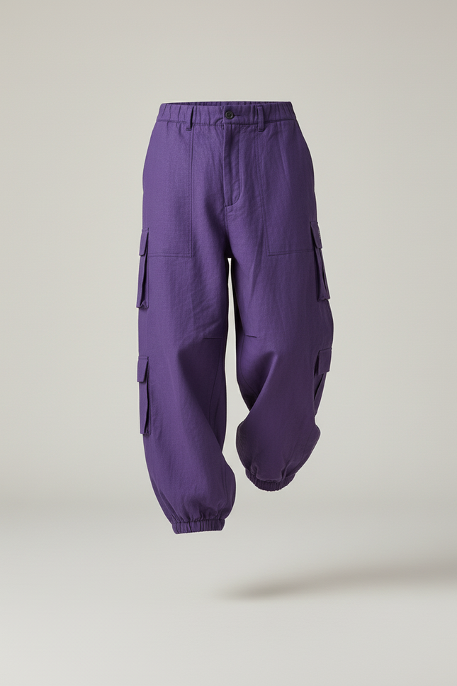 Pantalon Baggy Violet Ample Cargo Coton Décontracté Homme - vue 3