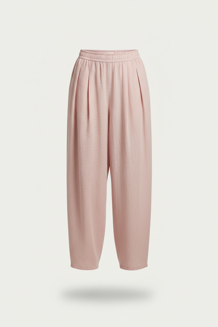 Pantalon Baggy Rose Ample Plissé Fluide Décontracté - Lin - vue 3