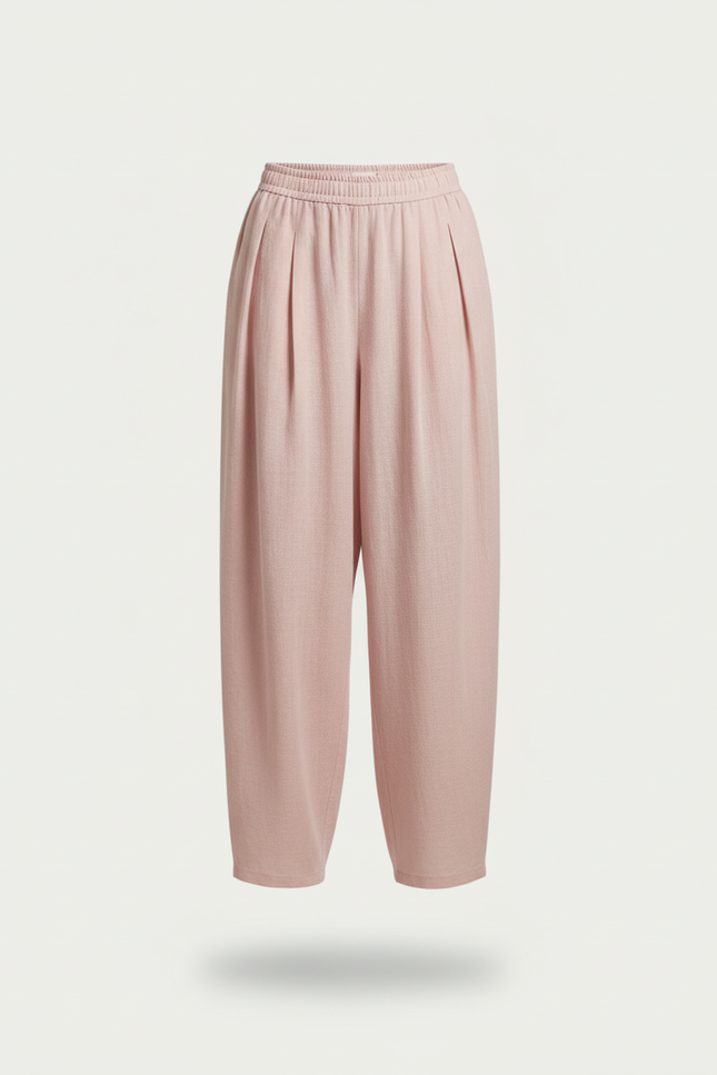 Pantalon Baggy Rose Ample Plissé Fluide Décontracté - Lin - vue 3