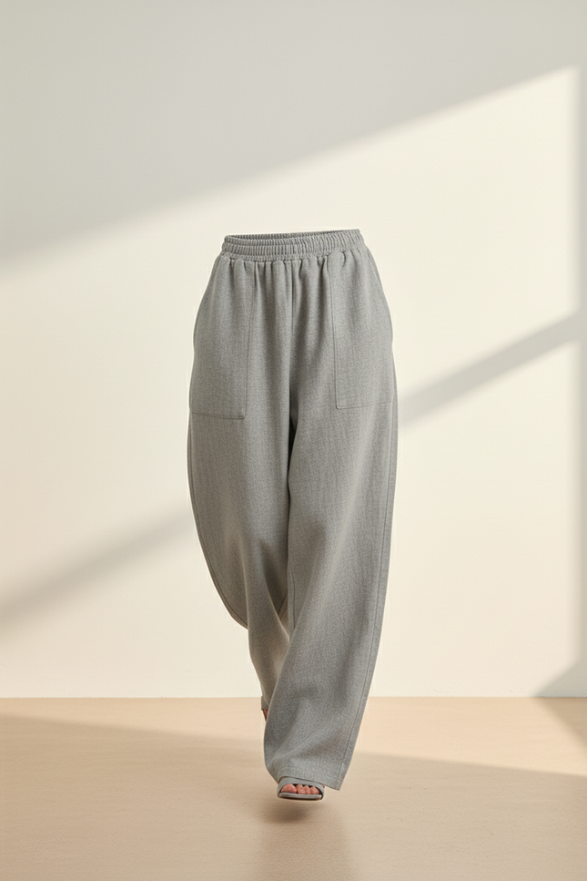 Pantalon Baggy Gris Ample Taille Élastique Décontracté - Molleton - vue 3