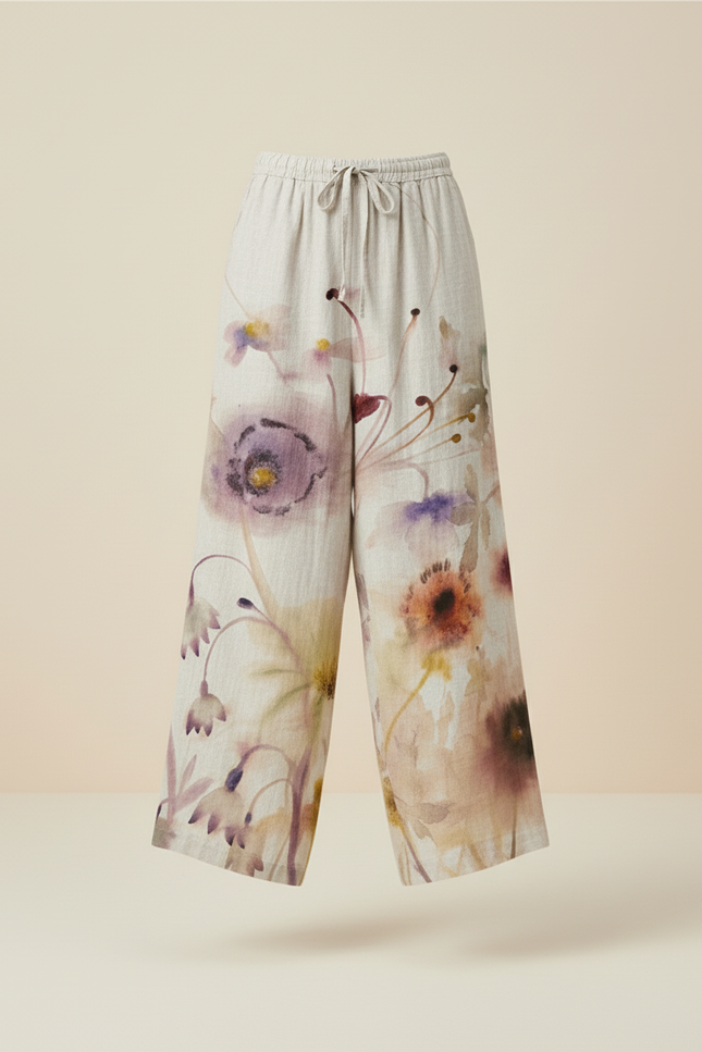 Pantalon Baggy Fleuri Ample Lin Décontracté Femme - Multicolore - vue 3