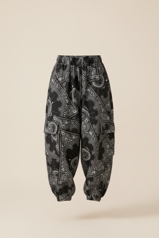 Pantalon Baggy Noir Paisley Ample Cargo Enfant - Coton - vue 3