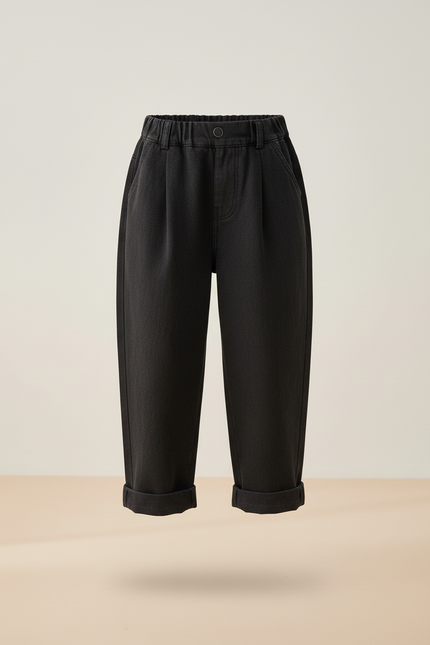 Pantalon Baggy Noir Ample Plissé Denim Fille - Jean - vue 3