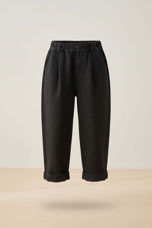 Pantalon Baggy Noir Ample Plissé Denim Fille - Jean - vue 3