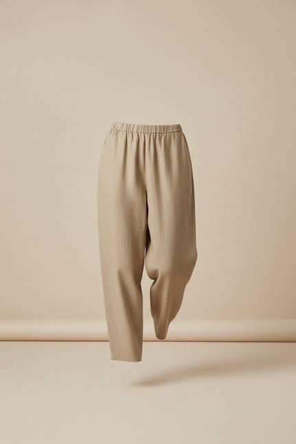 Pantalon Baggy Beige Lin Ample Confortable Femme - vue 3