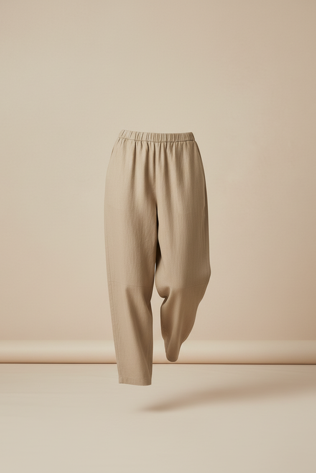Pantalon Baggy Beige Lin Ample Confortable Femme - vue 3