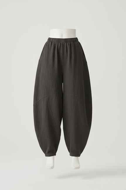 Pantalon Baggy Gris Lin Ample Confortable Femme - vue 3