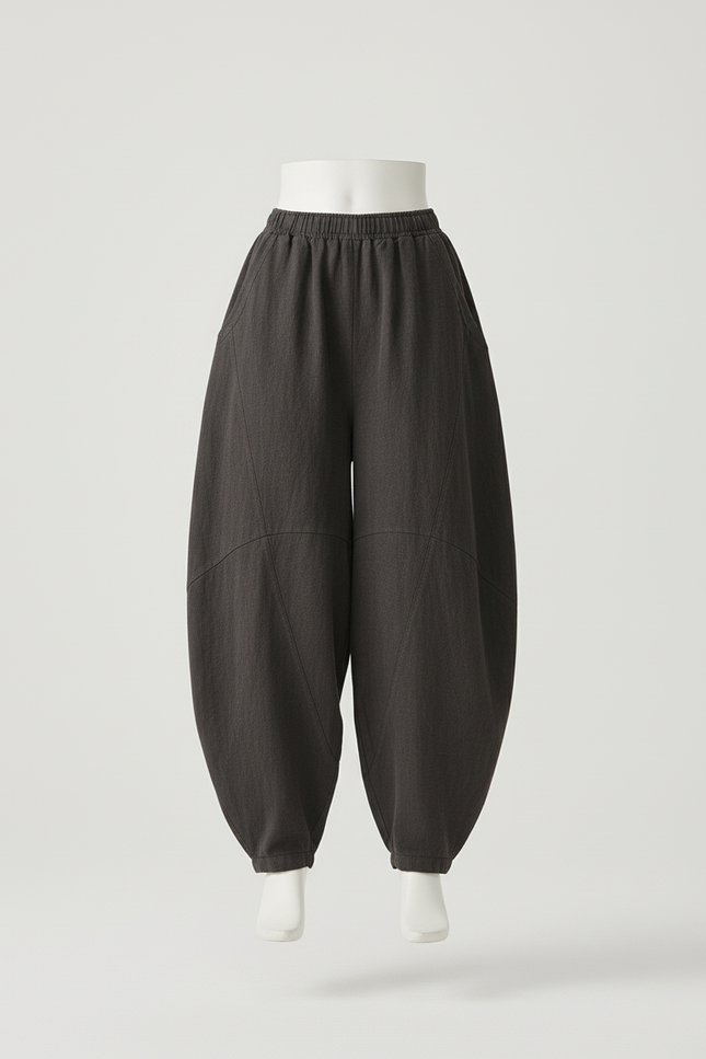 Pantalon Baggy Gris Lin Ample Confortable Femme - vue 3