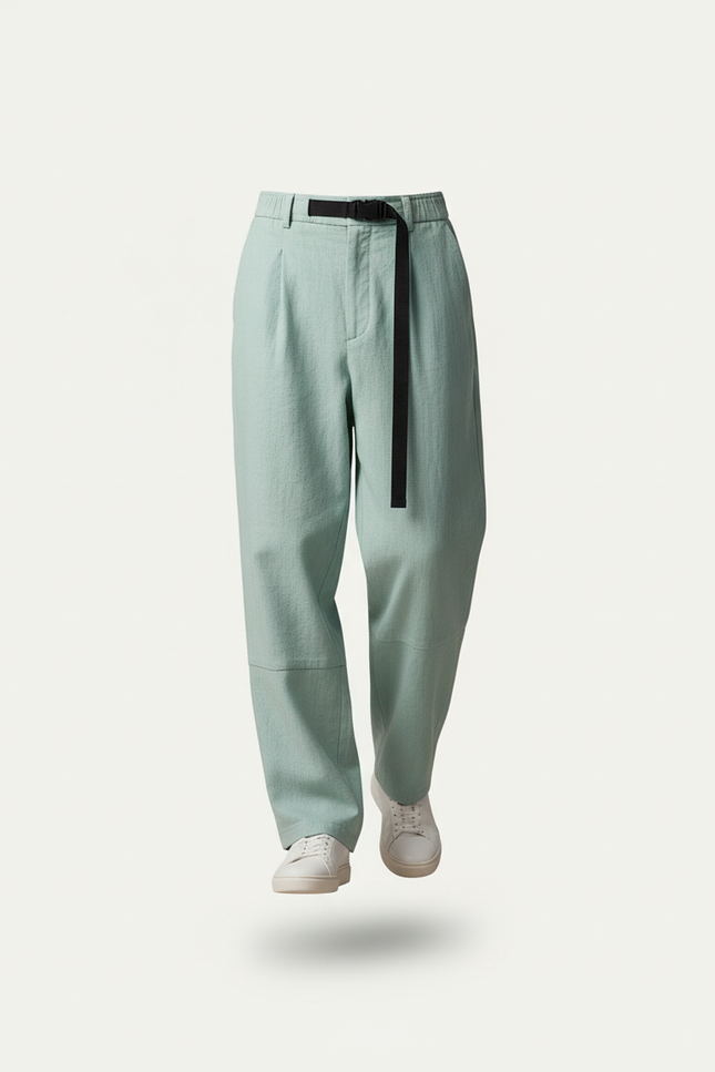 Pantalon Baggy Vert Menthe Ample Plissé Homme - Lin - vue 3