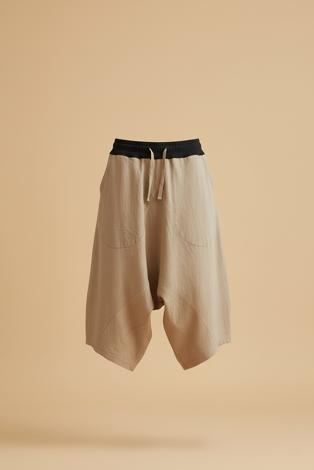 Pantalon Baggy Lin Ample Décontracté Homme Beige - vue 3