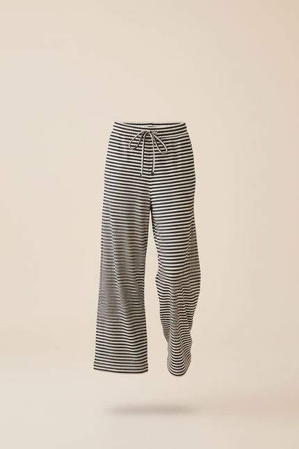Pantalon Baggy Rayé Noir Blanc Ample Cordon Confortable Fille - Imprimé Maille - vue 3