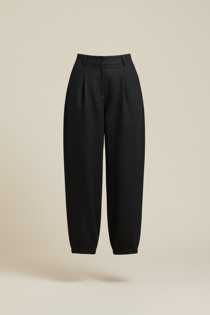 Pantalon Baggy Femme Noir Parachute - Lin - vue 3