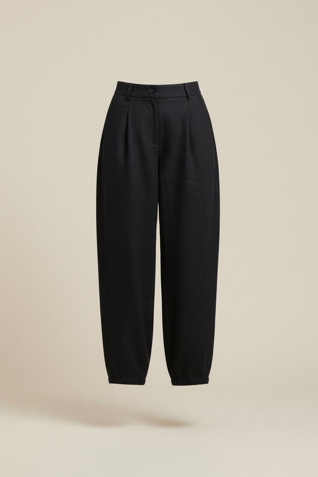 Pantalon Baggy Femme Noir Parachute - Lin - vue 3