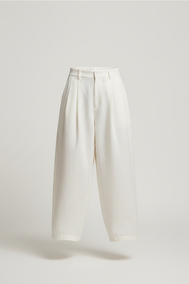 Pantalon Baggy Blanc Ample Plissé Coton Garçon - Lin - vue 3