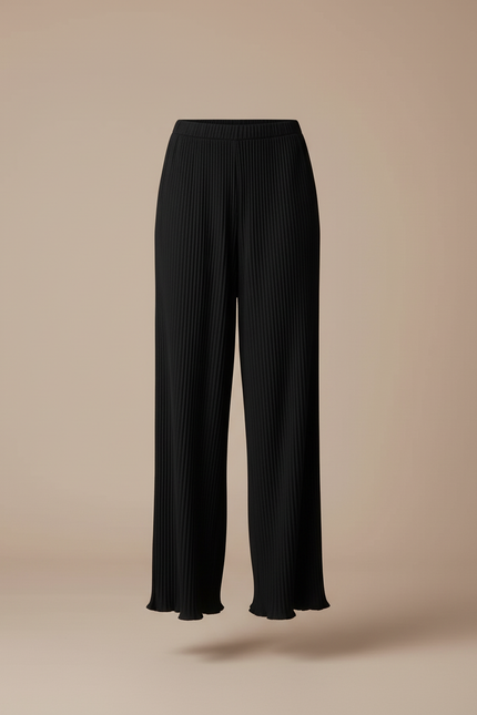 Pantalon Baggy Noir Plissé Fluide Décontracté Femme - Viscose - vue 3