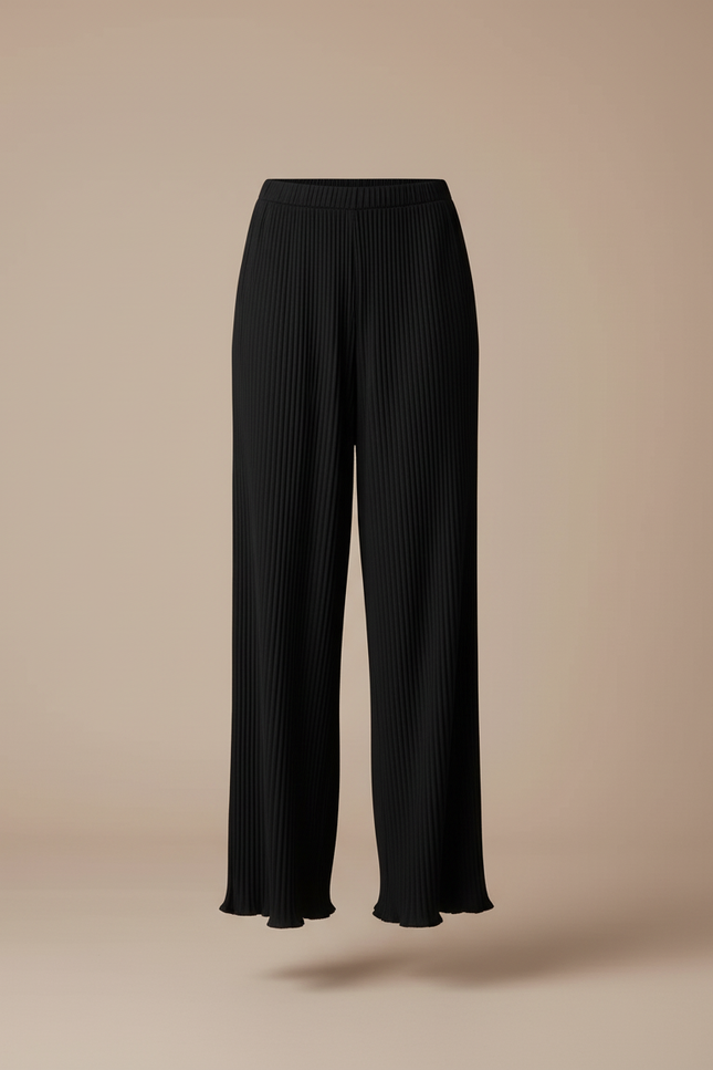 Pantalon Baggy Noir Plissé Fluide Décontracté Femme - Viscose - vue 3
