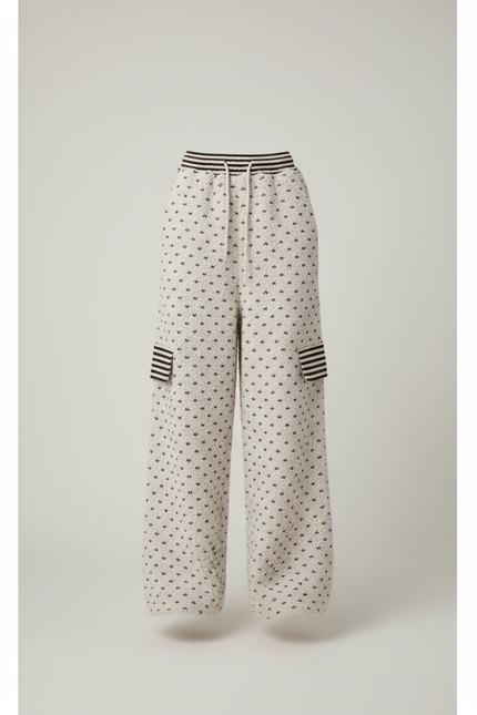 Pantalon Baggy Blanc Cassé Tricoté Motif Cœur Femme - Maille - vue 3