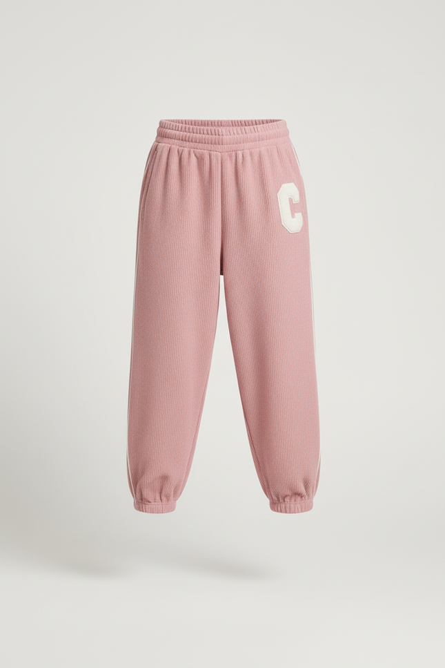 Pantalon Baggy Côtelé Rose Ample Lettre Enfants - Cordé - vue 3