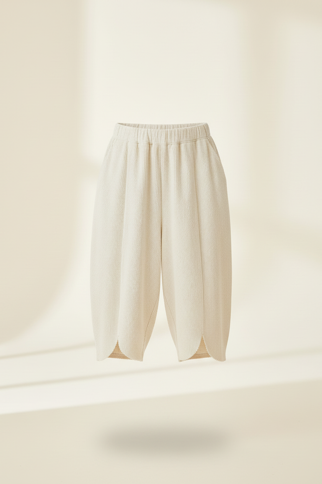 Pantalon Baggy Crème Plissé Scallop Enfant Doux - Beige Maille - vue 3