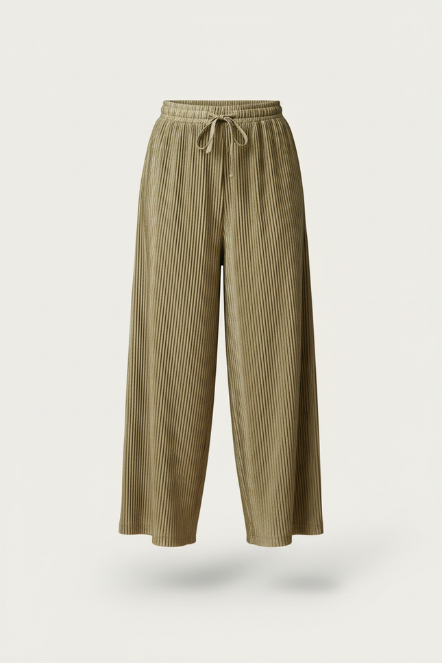 Pantalon Baggy Plissé Vert Ample Fluide Fille - Kaki Polyester - vue 3