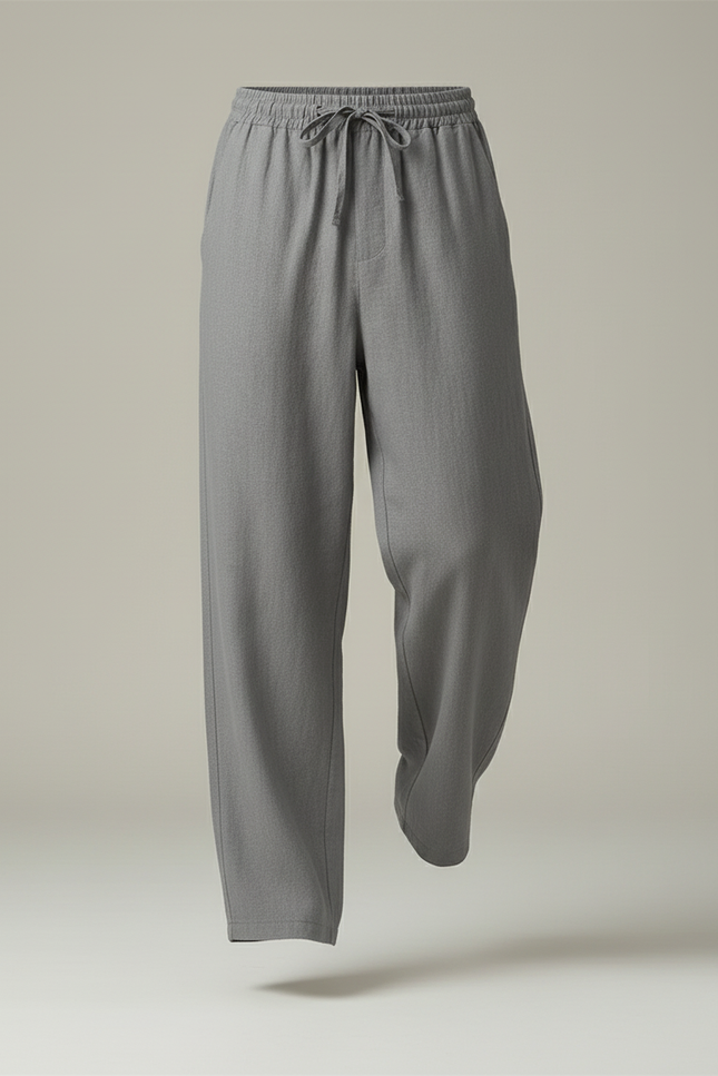 Pantalon Baggy Gris Lin Cordon Ample Homme - vue 3