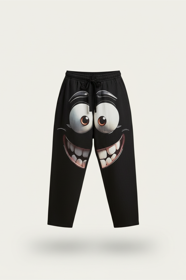 Pantalon Baggy Noir Ample Imprimé Visage Décontracté Enfant - Molleton - vue 3
