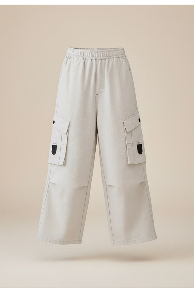 Pantalon Baggy Garçon Beige Cargo - Toile - vue 3