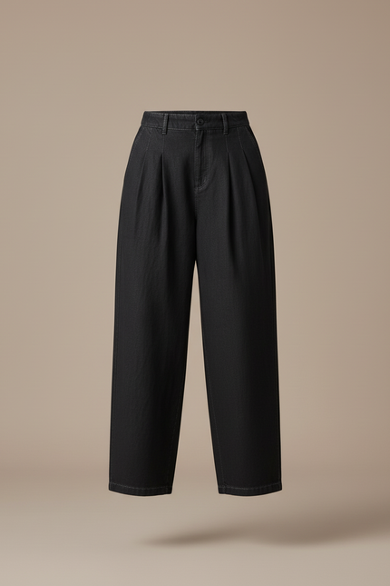 Pantalon Baggy Noir Denim Plissé Ample Femme - Jean - vue 3