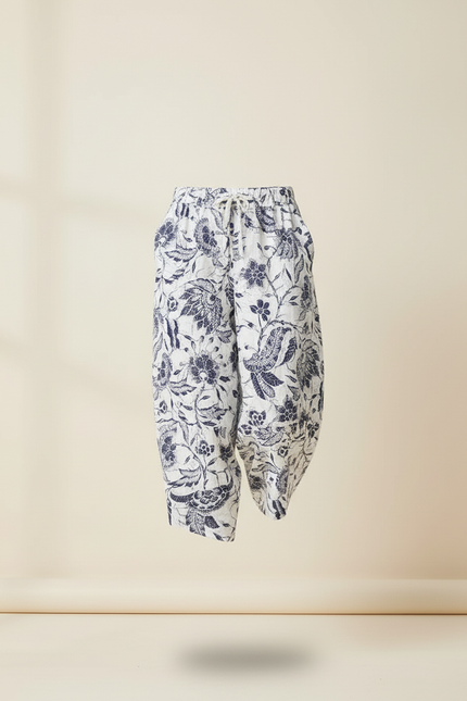 Pantalon Baggy Blanc Imprimé Floral Ample Coton Fluide - Lin - vue 3